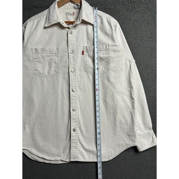 Vintage Levis Denim Shirt Metal Button Up Mens Medium Pockets Red Tab Shacket - Picture 11 of 12